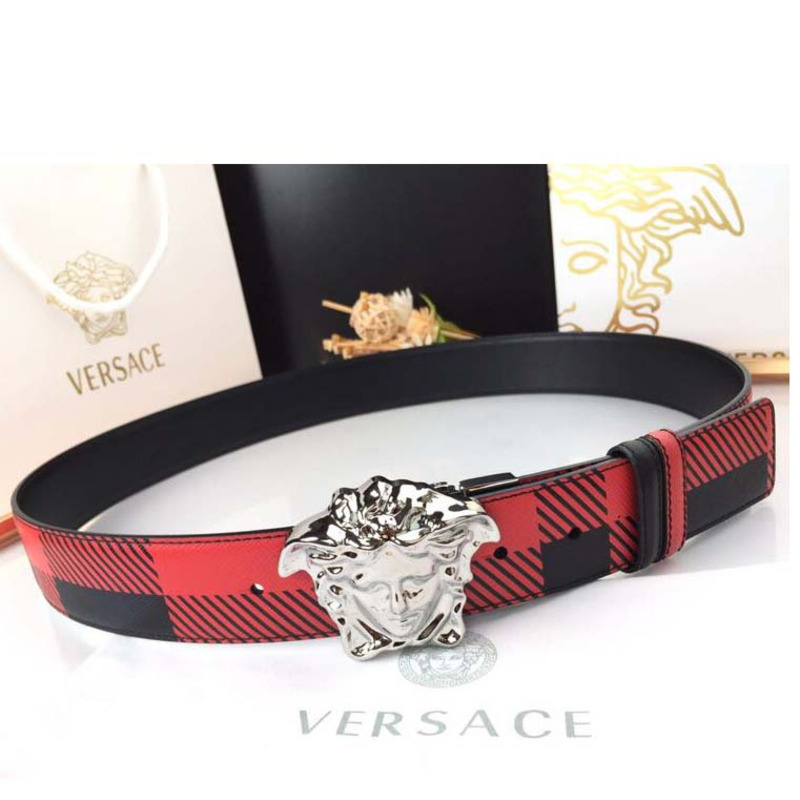 Versace Medusa Reversible Silver Buckle Leather Belt