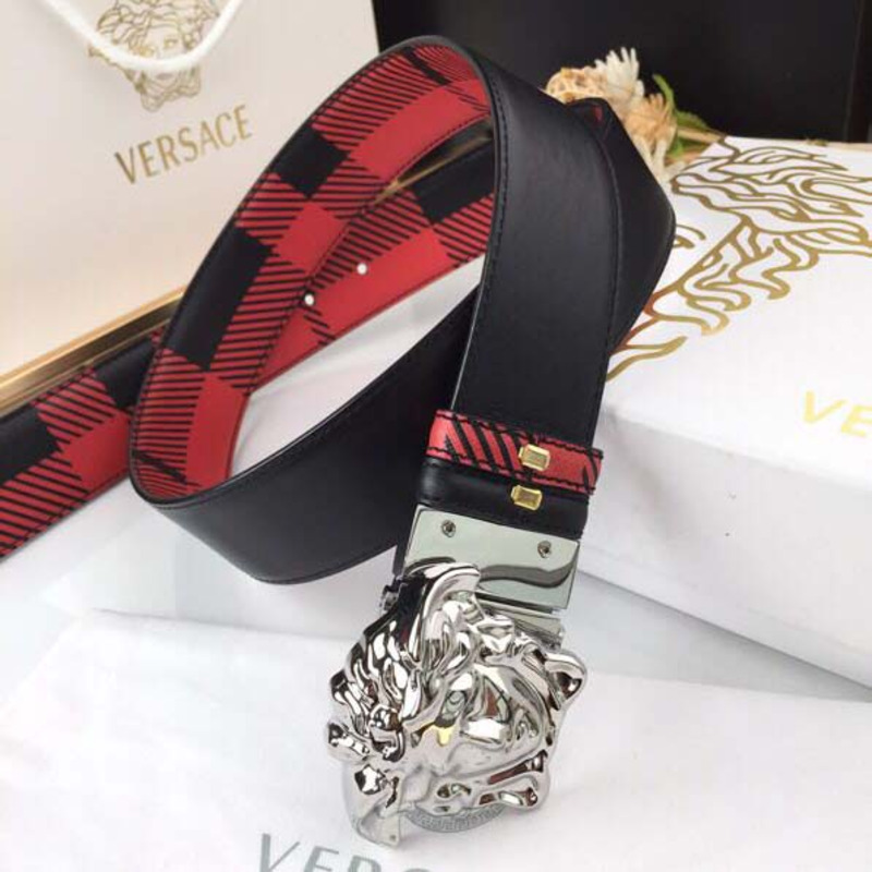 Versace Medusa Reversible Silver Buckle Leather Belt