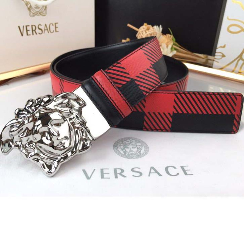 Versace Medusa Reversible Silver Buckle Leather Belt