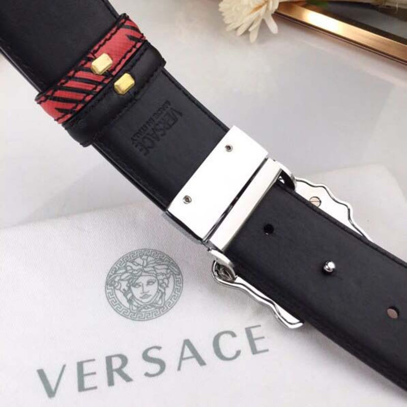 Versace Medusa Reversible Silver Buckle Leather Belt