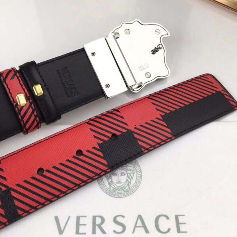 Versace Medusa Reversible Silver Buckle Leather Belt