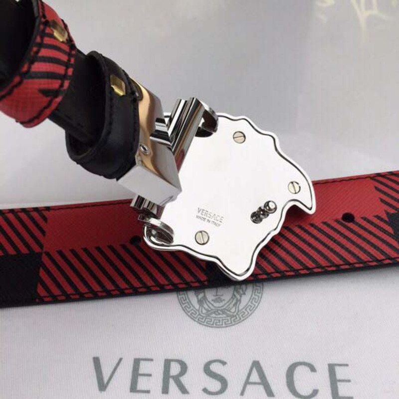 Versace Medusa Reversible Silver Buckle Leather Belt