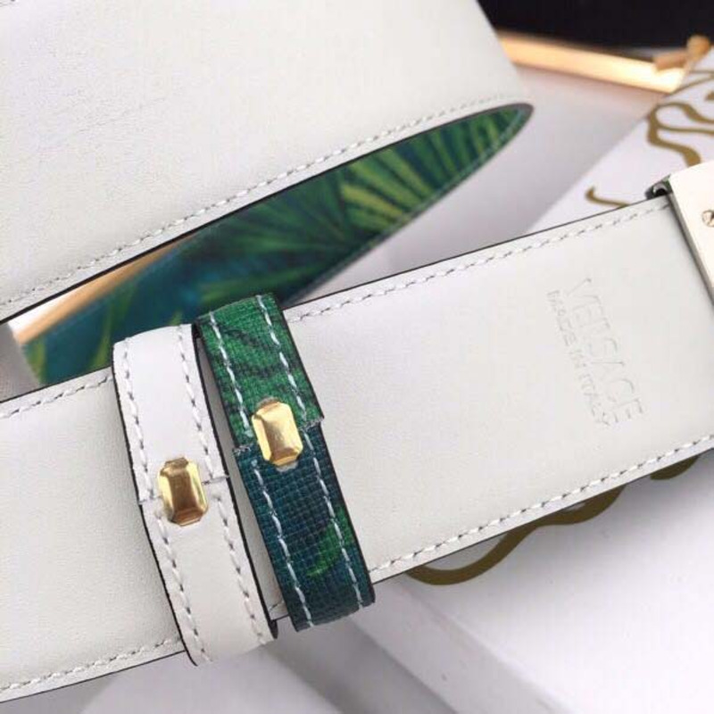 Versace Head Leather Green Belt With Silver Buckle