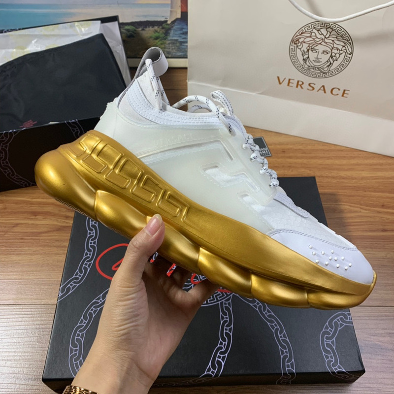 Versace White & Gold Chain Reaction Sneakers