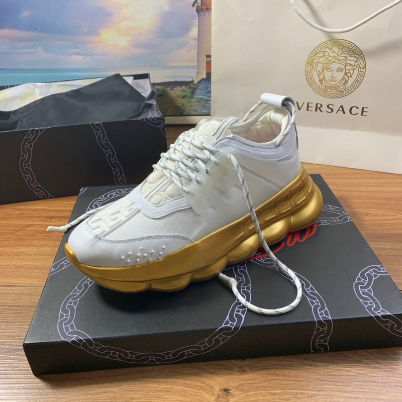 Versace White & Gold Chain Reaction Sneakers