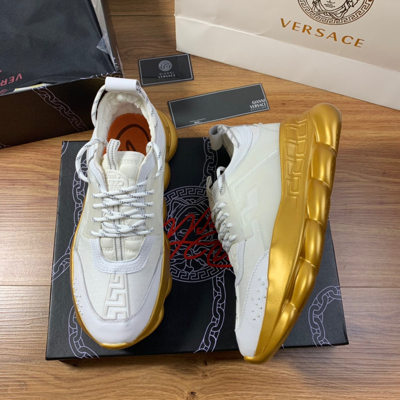 Versace White & Gold Chain Reaction Sneakers