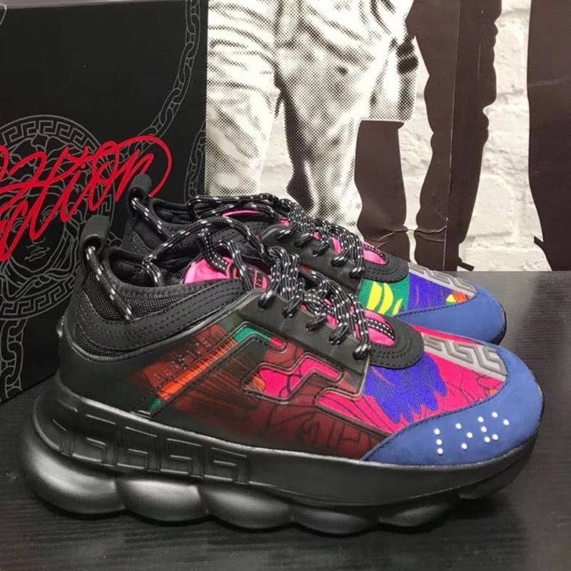 Versace Chain Reaction Black Multi-Color Rubber Suede