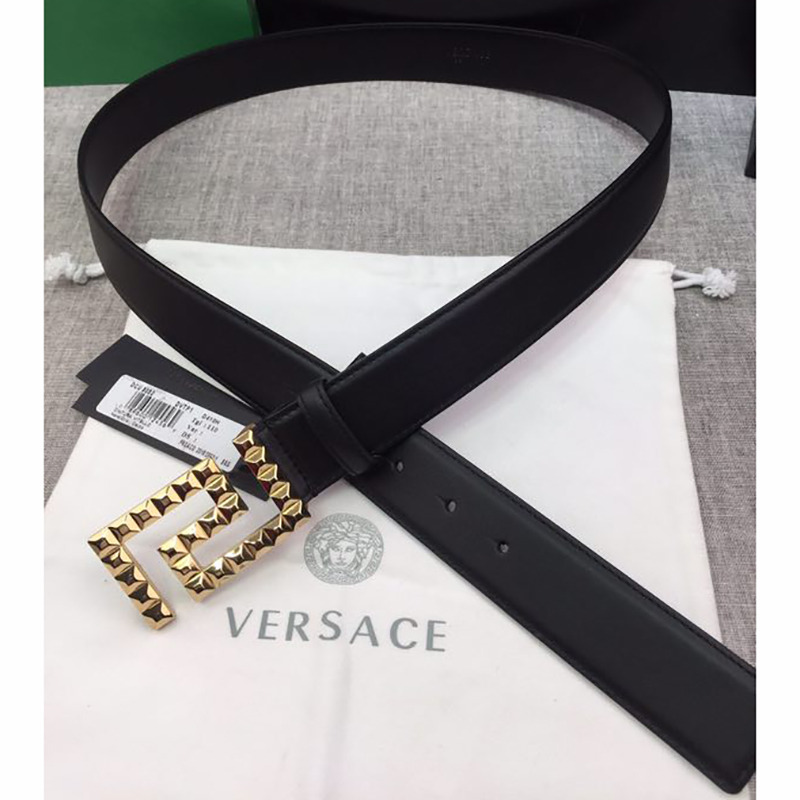 Versace  Leather Belt with Square G Buckle