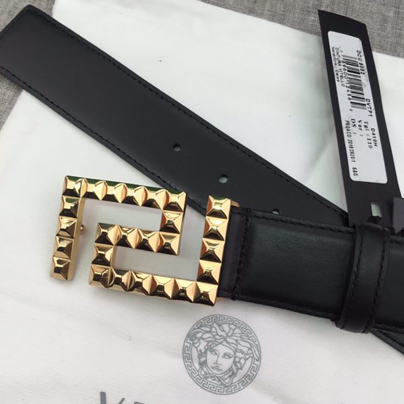 Versace  Leather Belt with Square G Buckle