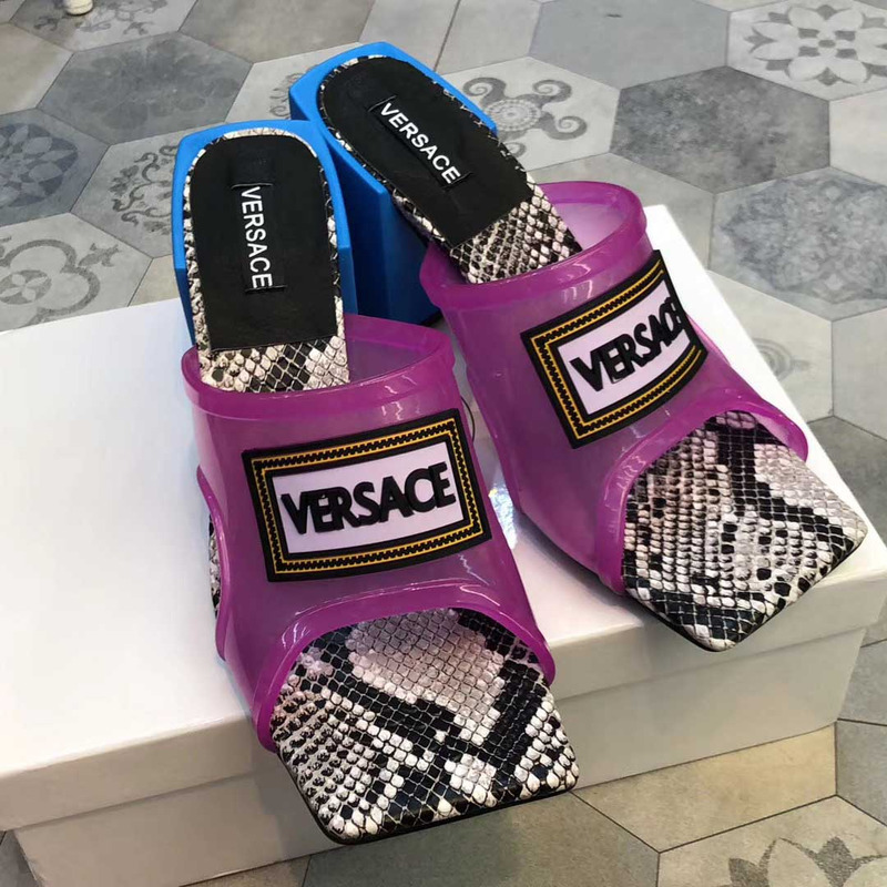 90S VINTAGE LOGO MID HEEL SANDALS(PURPLE)