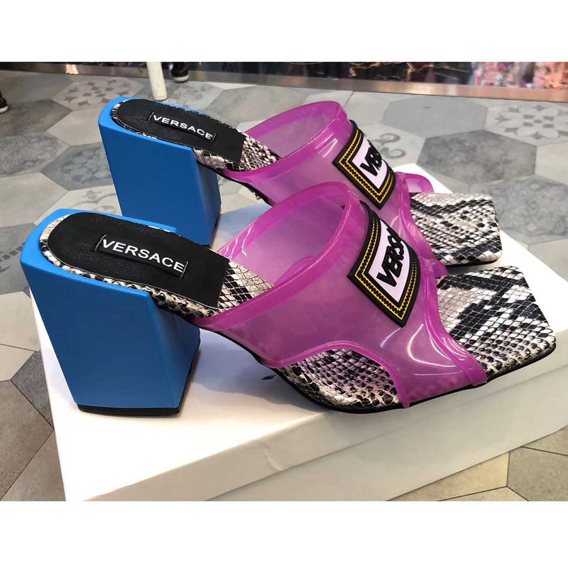 90S VINTAGE LOGO MID HEEL SANDALS(PURPLE)