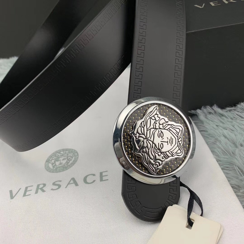 Versace Classic Medusa Leather Belt in Silver Buckle