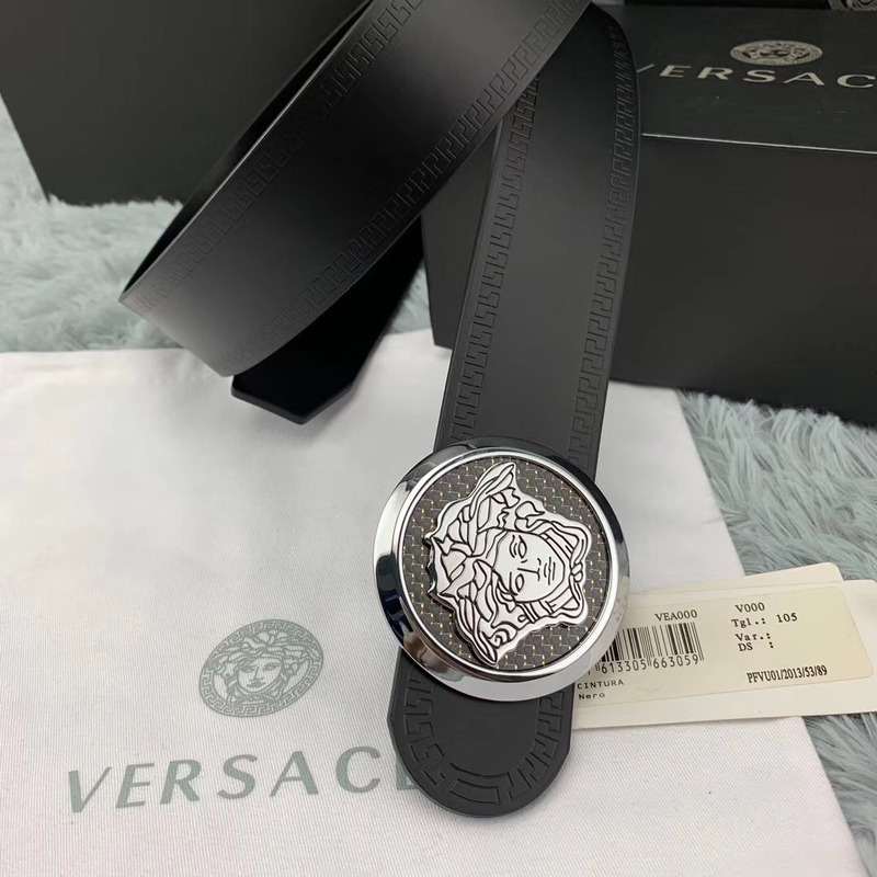 Versace Classic Medusa Leather Belt in Silver Buckle