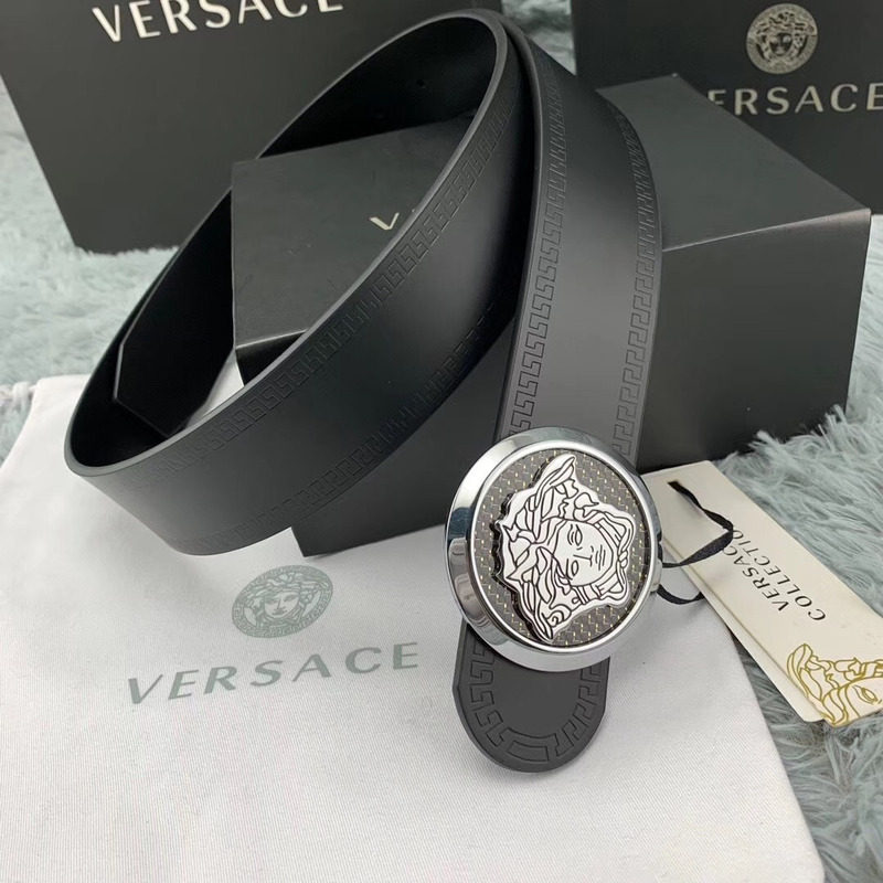 Versace Classic Medusa Leather Belt in Silver Buckle