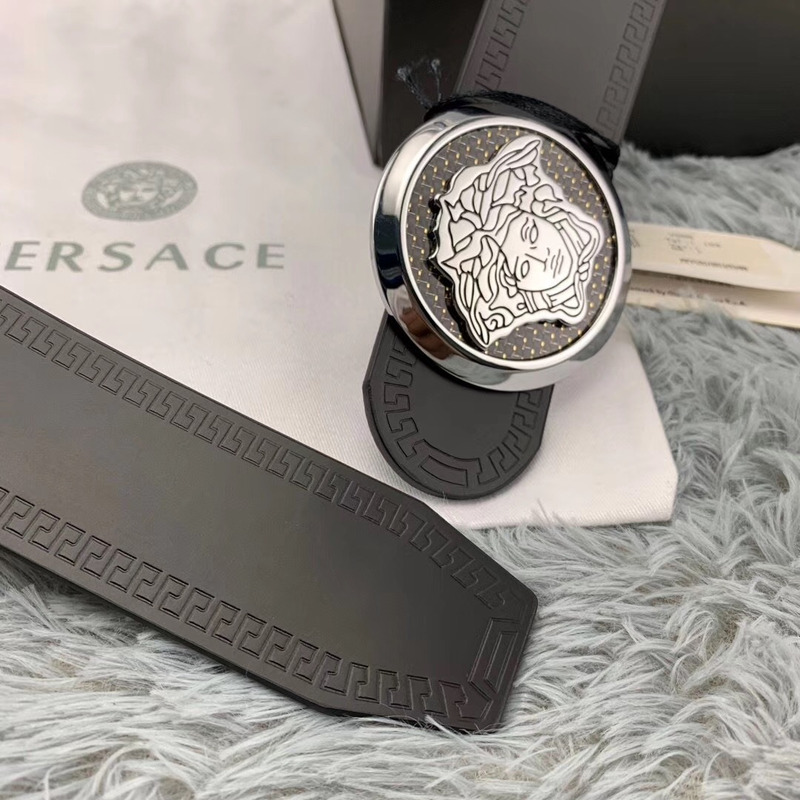 Versace Classic Medusa Leather Belt in Silver Buckle