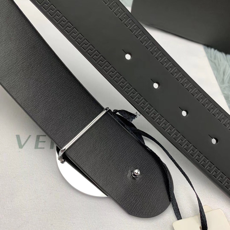 Versace Classic Medusa Leather Belt in Silver Buckle