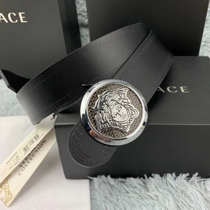 Versace Classic Medusa Leather Belt in Silver Buckle