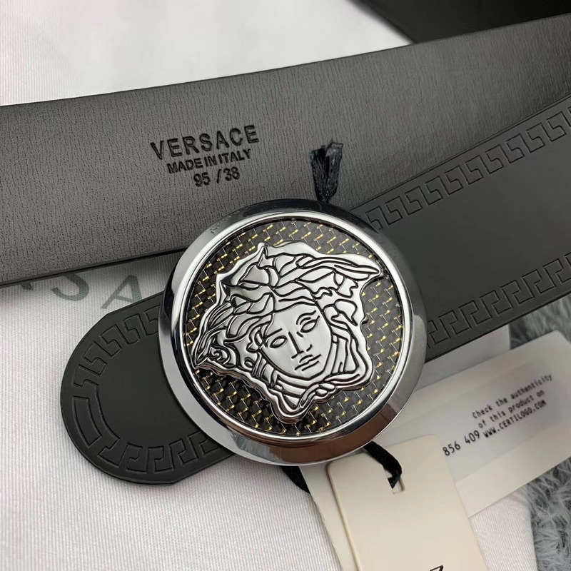 Versace Classic Medusa Leather Belt in Silver Buckle