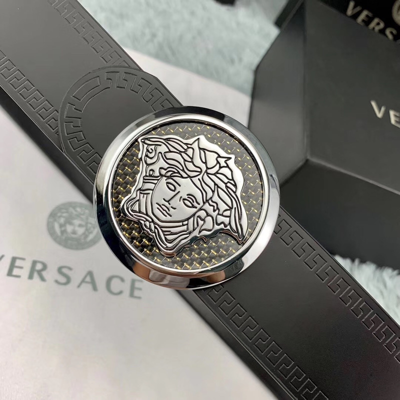 Versace Classic Medusa Leather Belt in Silver Buckle