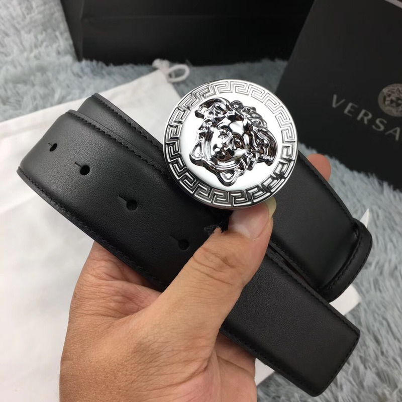 Versace Classic Medusa Leather Belt in Silver Buckle