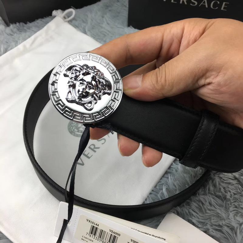 Versace Classic Medusa Leather Belt in Silver Buckle