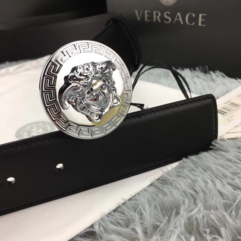 Versace Classic Medusa Leather Belt in Silver Buckle