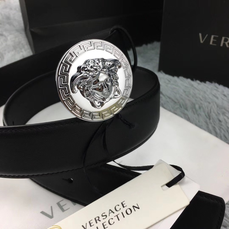 Versace Classic Medusa Leather Belt in Silver Buckle