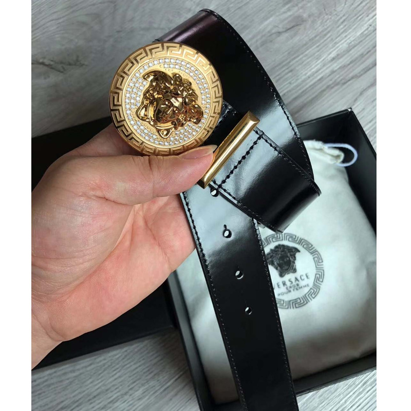 Versace Crystal Medusa Head Leather Belt