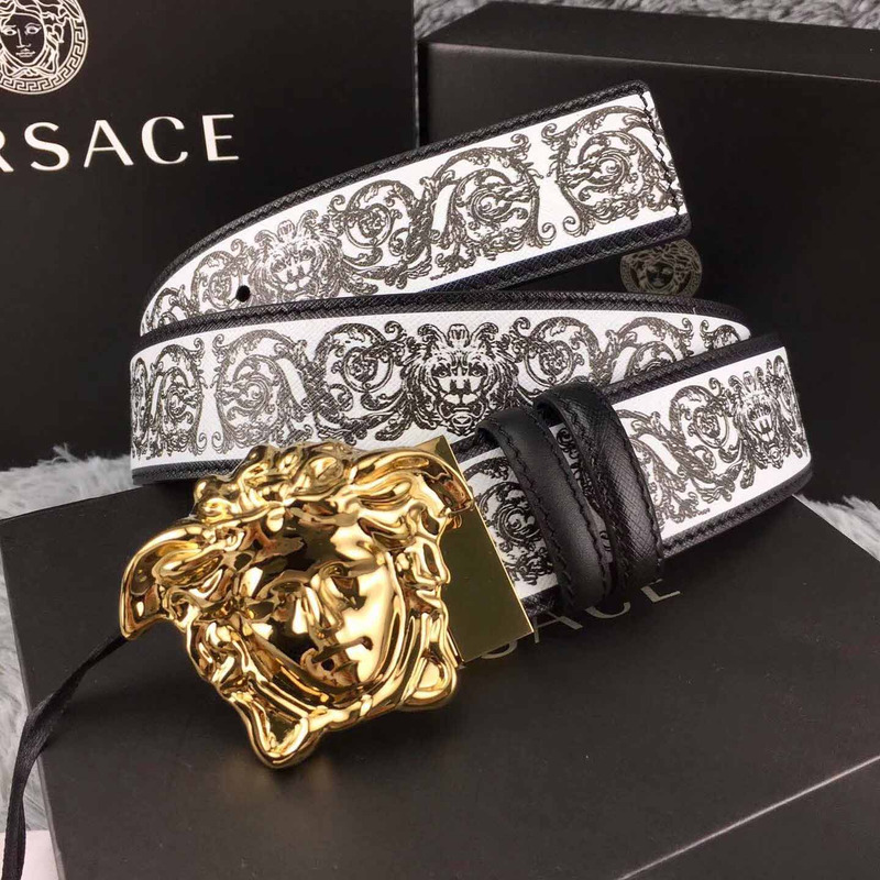 Versace Barocco Print Palazzo Belt with Golden Buckle