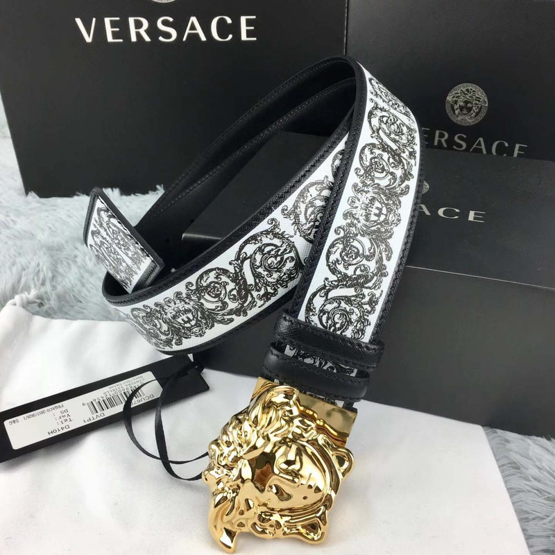 Versace Barocco Print Palazzo Belt with Golden Buckle