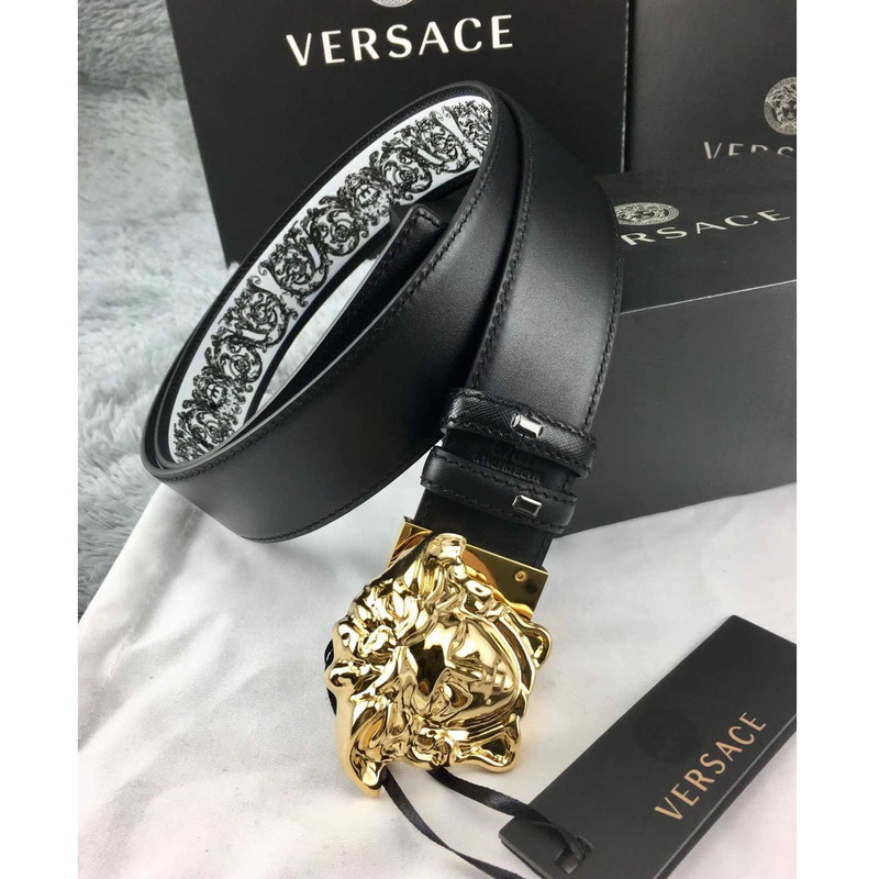 Versace Barocco Print Palazzo Belt with Golden Buckle