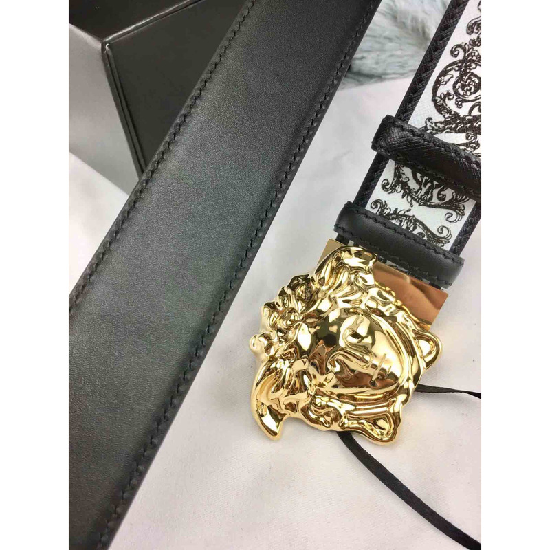 Versace Barocco Print Palazzo Belt with Golden Buckle