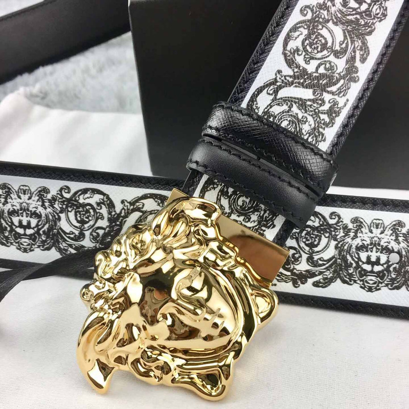 Versace Barocco Print Palazzo Belt with Golden Buckle