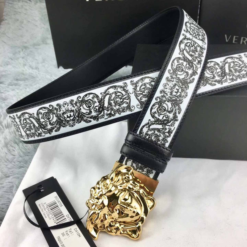 Versace Barocco Print Palazzo Belt with Golden Buckle