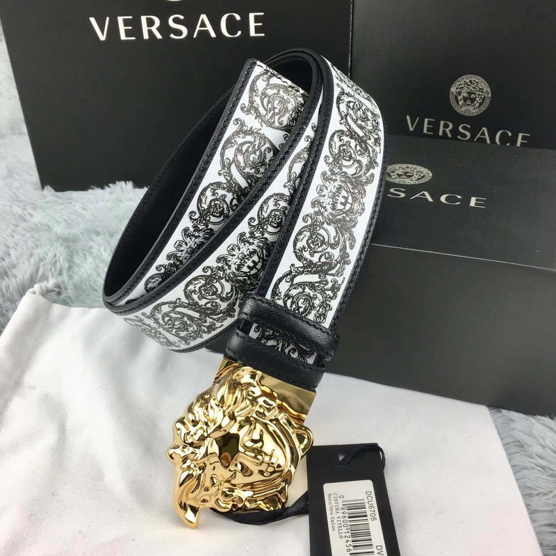 Versace Barocco Print Palazzo Belt with Golden Buckle