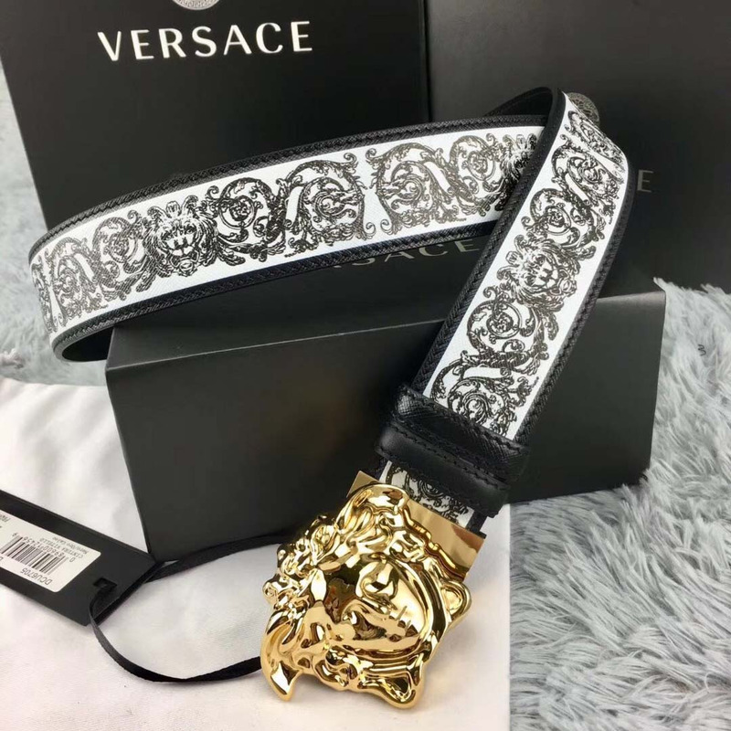 Versace Barocco Print Palazzo Belt with Golden Buckle