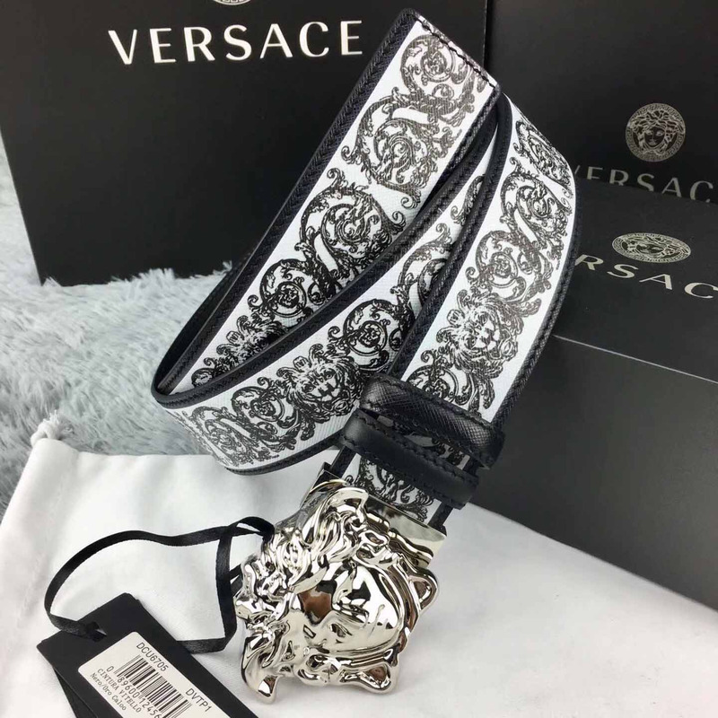 Versace Barocco Print Palazzo Belt with Silver Buckle