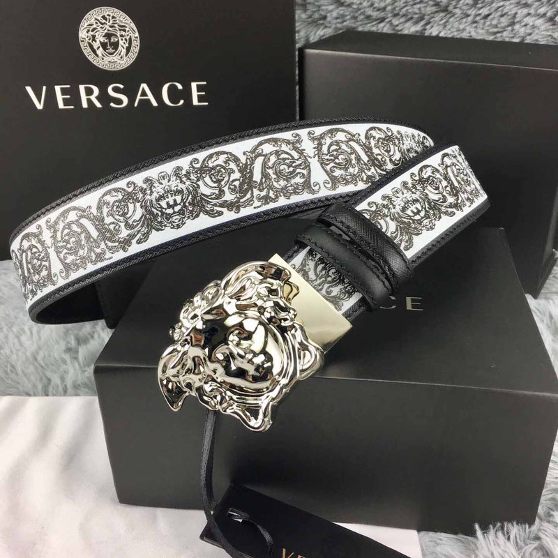 Versace Barocco Print Palazzo Belt with Silver Buckle