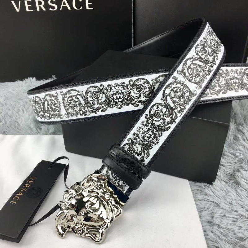 Versace Barocco Print Palazzo Belt with Silver Buckle