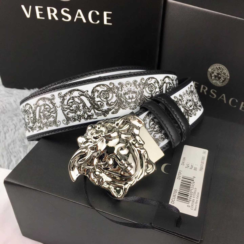 Versace Barocco Print Palazzo Belt with Silver Buckle