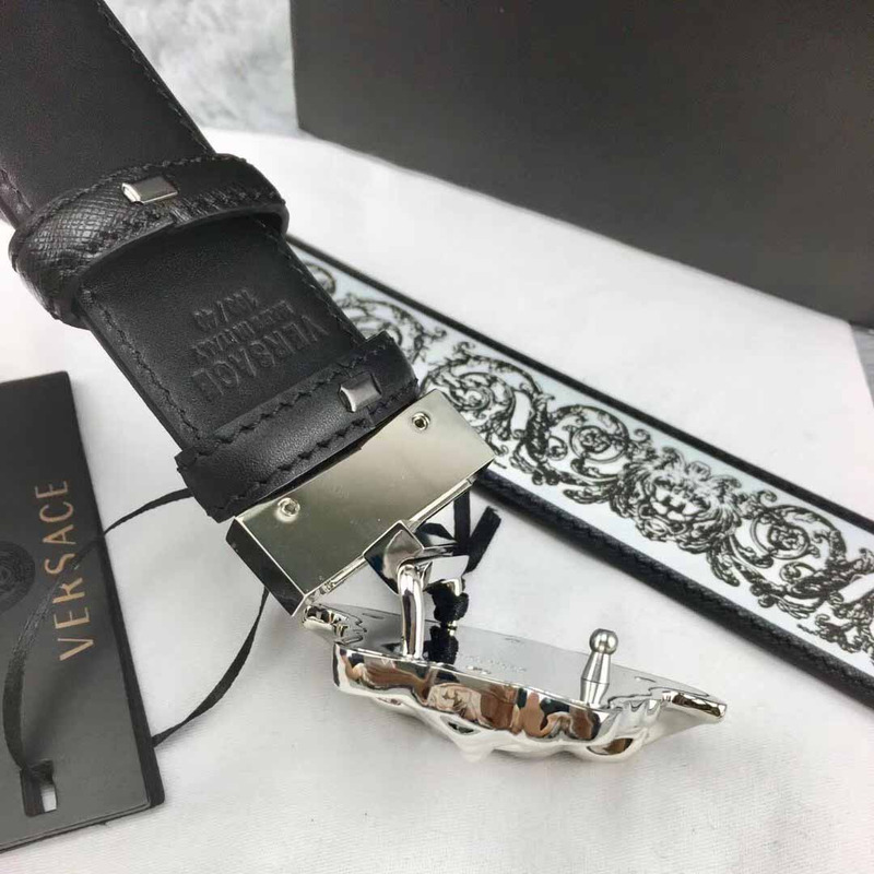 Versace Barocco Print Palazzo Belt with Silver Buckle