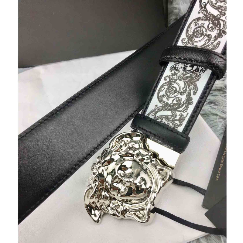 Versace Barocco Print Palazzo Belt with Silver Buckle