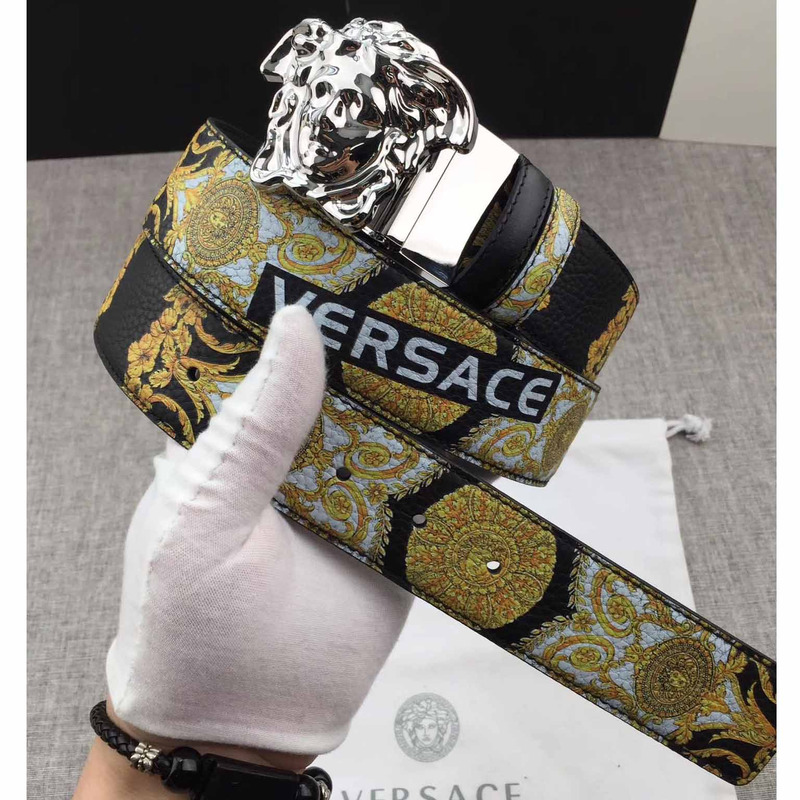 Versace Palazzo Leather Belt with Silver Buckle