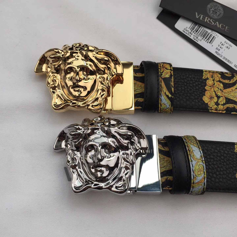 Versace Palazzo Leather Belt with Silver Buckle