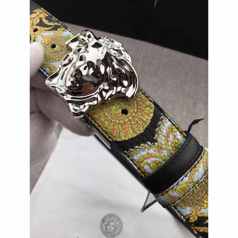 Versace Palazzo Leather Belt with Silver Buckle