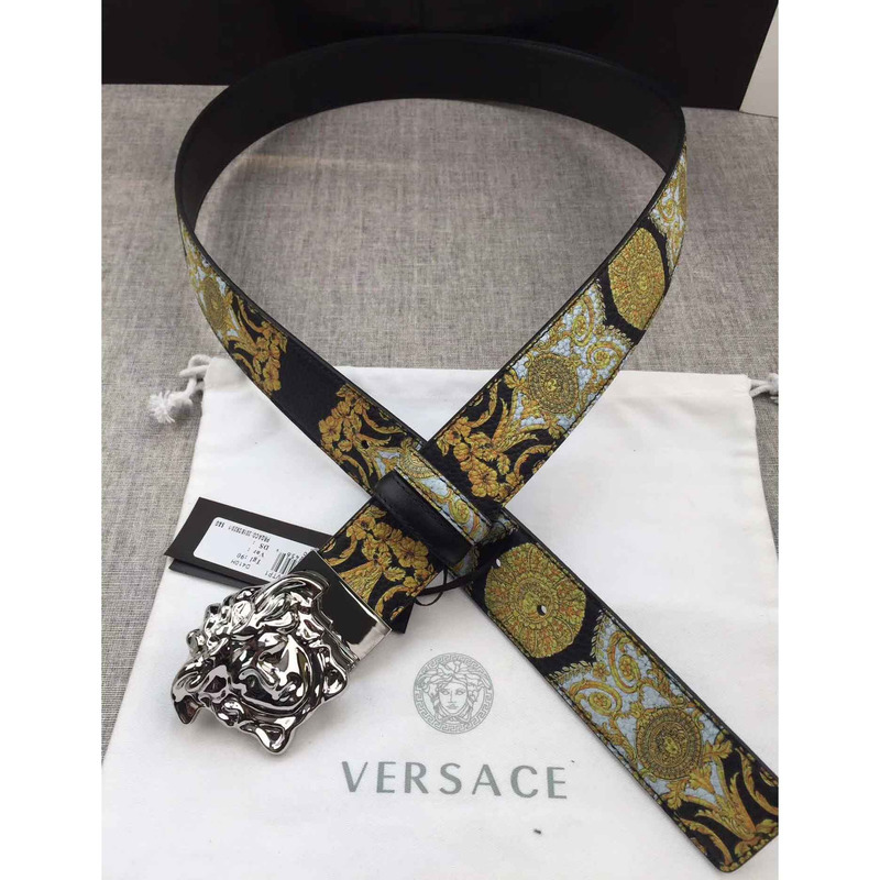 Versace Palazzo Leather Belt with Silver Buckle