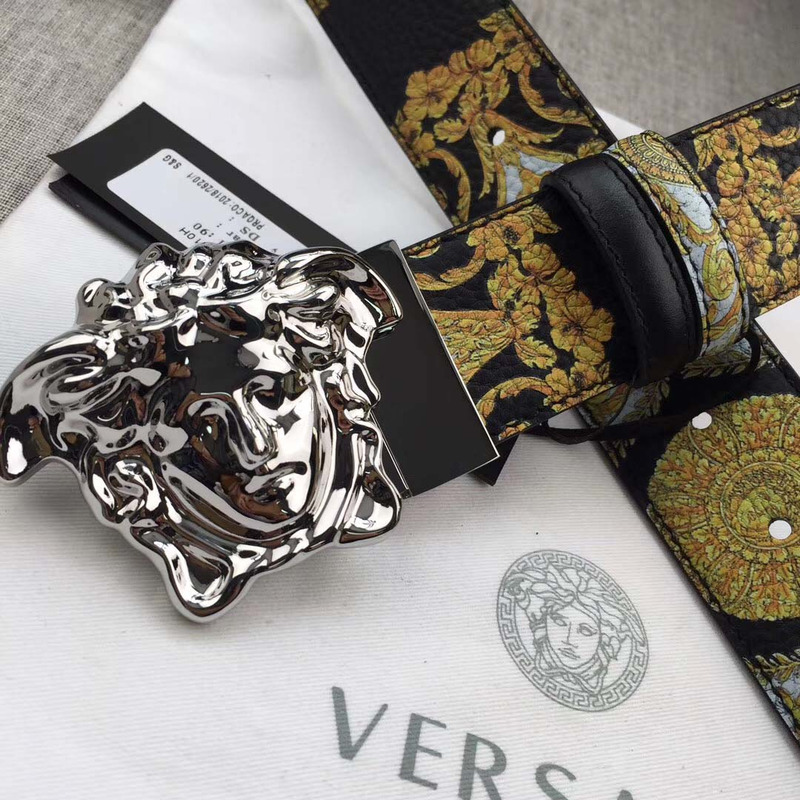 Versace Palazzo Leather Belt with Silver Buckle