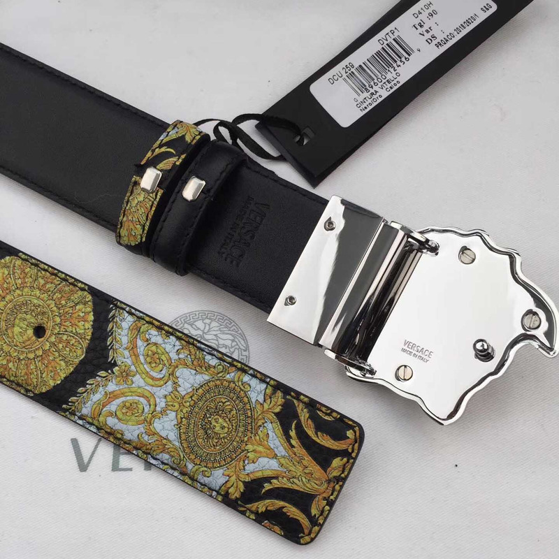 Versace Palazzo Leather Belt with Silver Buckle