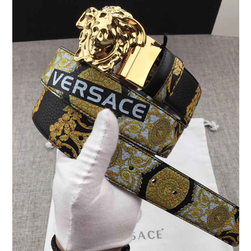 Versace Palazzo Leather Belt with Golden Buckle