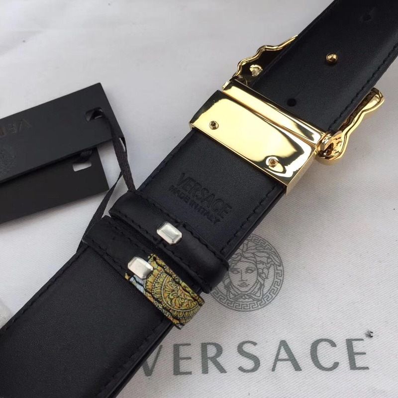 Versace Palazzo Leather Belt with Golden Buckle